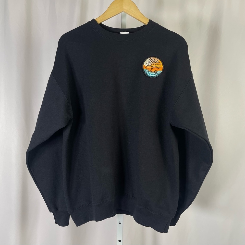 Hanes Mens Large Affirmation Make Progress Daily Ocean Patch Crewneck Sweatshirt